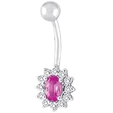 14K White Gold .24 ct tw Pink Sapphire Diamond Oval Belly Ring
