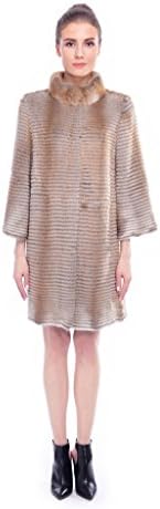 QDFUR Women's Muskrat Fur Coat With Stripe Pelt Yarn Lining Stand Collar 6XL Natural Brown