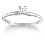 : 10k White Gold Princess Cut Solitaire Diamond Engagement Ring (1/4 ct, J-K Color, I2-I3 Clarity), Size 7