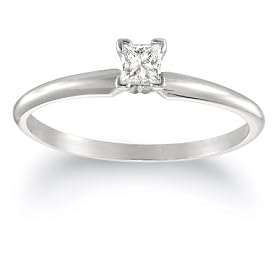 10k White Gold Princess Cut Solitaire Diamond Engagement Ring (1/4 ct, J-K Color, I2-I3 Clarity), Size 7