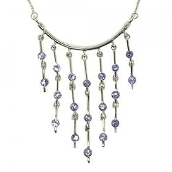 Tanzanite & Diamond Drop Necklace Dangling in 14K White Gold