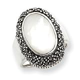 Sterling Silver Marcasite and Mother of Pearl Ring - Size 8