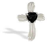 14K White Gold Genuine Heart Black Onyx Cross Pendant