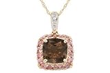 1 1/2 Carat Smokey Quartz, Pink Tourmaline & Diamond 14K Gold Pendant w/ Chain