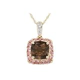 1 1 2 Carat Smokey Quartz, Pink Tourmaline and Diamond 14K Gold Pendant w  Chain
