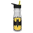Zak! Designs Tritan Water Bottle with Flip-Up Spout and Straw featuring Batman Graphics, Break-resistant and BPA-free Plastic, 25 oz.