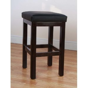 Backless Beech Wood Dining - Kitchen Bar Stool, Assembled - Walnut - Vinyl by 