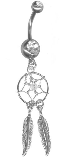 Sterling Silver Clear Dream Catcher Belly Button Navel Ring
