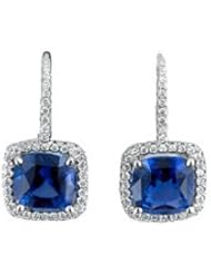 3.18ct Sapphire & Diamond Hoop Earrings 14k Gold