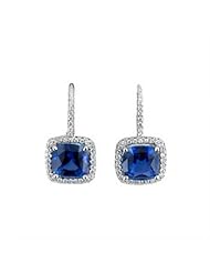 3.18ct Sapphire & Vs Diamond Hoop Earrings 14k Gold