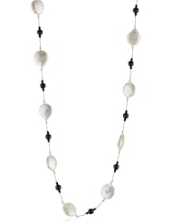 Margo Morrison New York White Freshwater Coin Pearl and Faceted Black Onyx Necklace