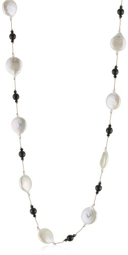 Margo Morrison New York White Freshwater Coin Pearl And Faceted Black Onyx Necklace