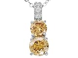 3.47CTW CHAMPAGNE AND WHITE DIAMOND SIMULANT PLATINUM OVER STERLING SILVER PENDANT WITH CHAIN