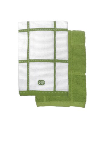 Calphalon Textiles 2-Piece Solid and Check Kitchen Towel Set, Wasabi