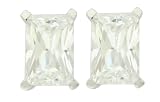 Platinum Plated Sterling Silver 9x6mm Emerald Cubic Zirconia Four-prong Stud Earrings