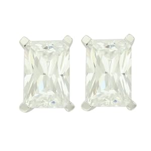 Buy Platinum Overlay Sterling Silver 9x6mm Emerald Cubic Zirconia Four-prong Stud Earrings
