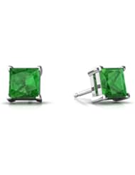 Genuine Emerald 14kt White Gold Stud Earrings