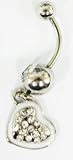 Body Jewelry - Rhinestone Pearl White Heart Belly Ring 16g - Navel Ring 1pc