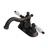 〔INK-0303065HT〕　４インチ混合水栓（三つ穴混合水栓・水栓金具・洗面台用蛇口）　ブラック（黒）　レバー陶器 　吐水口360°回転タイプ