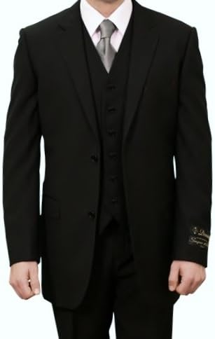 Elegant Men's Black Two Button Three Piece Suit