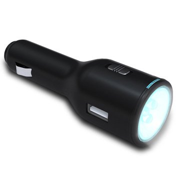 USB Car Charger and Portable Flashlight In-One - Auto Charger Allows Your to Charge Your iPhone, iPod, Droid, Blackberry, or Other USB Powered Device Through Your 12V Cigraette Lighter Socket - Internal Battery Allows You to Use the Built-in LED Flashligh