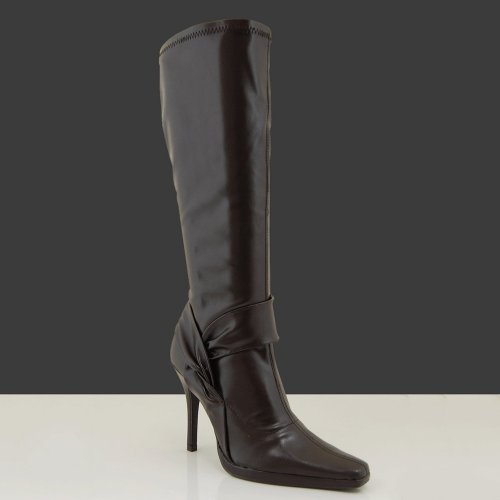 ROCKET Women Stiletto Heel Dress Boots Dark Brown