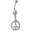 Clear Cubic Zirconia Peace Sign Dangle Belly Ring