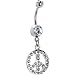 Clear Cubic Zirconia Peace Sign Dangle Belly Ring