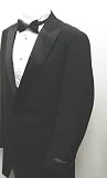New Mens Six Piece (6pc) Complete Black Tuxedo - Jacket, Pants, Reversible Double Breasted (DB) Vest, Shirt, Satin Bow Tie, and Cummerbund Included