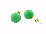 Large Green Jade Stud Earrings, 14k Gold