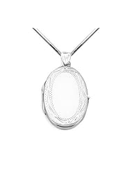 Locket Necklace Oval Flat Etched Floral Sterling Silver with Square Snake Chain Included
