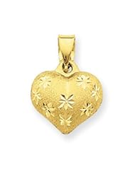 14k Gold Satin & Diamond Cut Puffed Heart Pendant