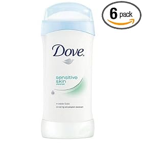 Dove Invisible Solids, Sensitive Skin, 2.6 Ounce Stick (Pack of 6)