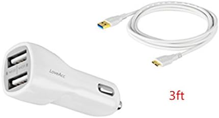 Loveacc®micro-usb 3.0 Charger 2.0 Car Charger Kit for Samsung Galaxy Note 3 and Samsung Galaxy S5 - Includes [1] 3ft USB 3.0 a to Micro B Charging & Data Sync Cable and [1] Dual Port Car Charger [1-pack] (White)