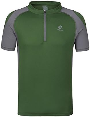 TECTOP Men's Cool Stand Collar Breathable Outdoor Sports T Shirt Army Green M