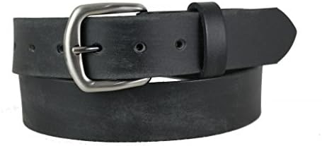 Men's High-Quality Black Leather Belt with Dark Silver Buckle Large 1110
