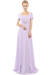 Short Sleeves Chiffon Lace-Up Evening Dress/Mother-of-the-Bride Dress 