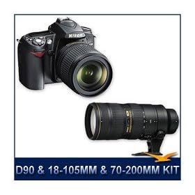 Nikon D90 DX-Format SLR Digital Camera Kit, 12.3 Megapixel, DX Format CMOS Sensor, 3 VGA LCD Display Kit Includes: AF-S NIKKOR 70-200mm f/2.8G ED VR II Len & 18-105mm DX VR Lens