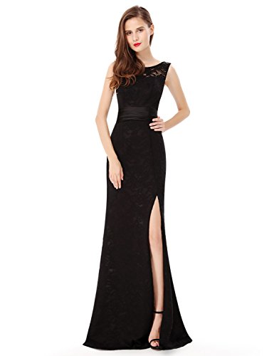 Ever Pretty　レディース　ラウンドネック　袖なし　ベンツ開け　ハイウエスト　パーティー　イブニング　ロングドレス8949