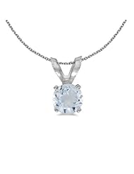 14k White Gold Round Aquamarine Pendant (chain NOT included)