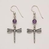 Dragonfly Earrings with Amethyst Bead