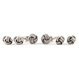 Classic Woven Silver Knot Cufflink and Stud Set with Gift Box