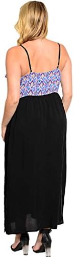 Feellib Women's Plus Size Spaghetti Strap Maxi Dress 2X-Large Blue Red Peach Geo Print