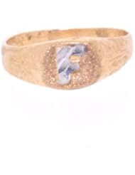 14K Two Tone Gold Initial "F" Ring