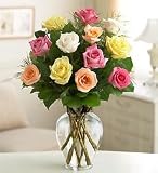 Valentine's Day Flowers by 1-800-Flowers - Rose Elegance Premium Long Stem Assorted Roses - One Dozen Assorted Roses