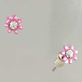 Pink Flower April Birthstone Earrings Stud