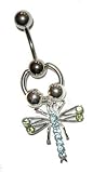 Dragonfly in peridot and blue Belly Button Ring with bottom Slave