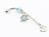 316L Surgical Steel 14 Gauge Navel Belly Ring Anchor Gem Paved Ships Wheel Dangle Piercing