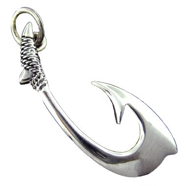 925 Silver Large Plain Fish Hook Pendant Hawaiian Jewelry