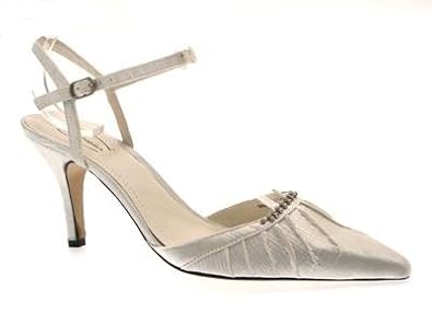 ... CREAM DIAMANTE SATIN SHOES SANDALS LOW HEEL IVORY SIZE 3: Amazon